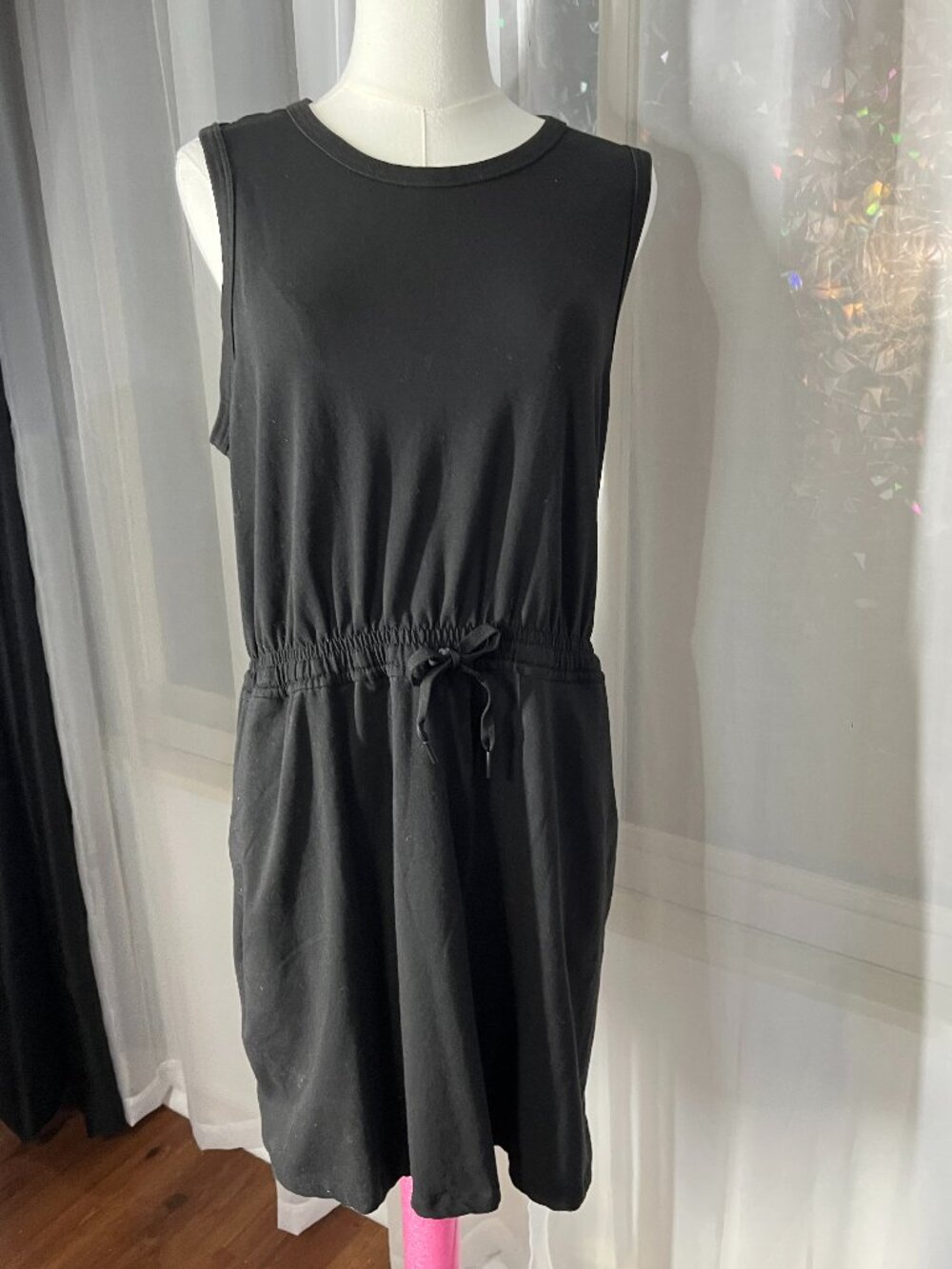 Member’s Mark Black Tank Dress Size L Drawstring Waist Pockets Sleeveless - Picture 2 of 10
